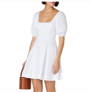 STAUD White Puff Sleeve Linen Dress Size 12
